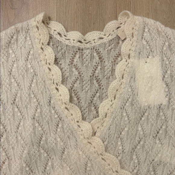 Sezane Nathalia Sweater Ecru Cream Wool Kid Mohair Blend V-neck NWT Size Medium - Picture 6 of 16